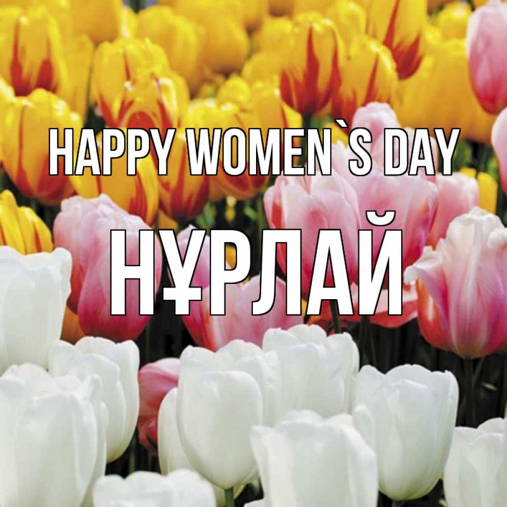 Greetings card с именем, НҰРЛАЙ happy women`s day разноцветные цветы Greetings with text for free download 